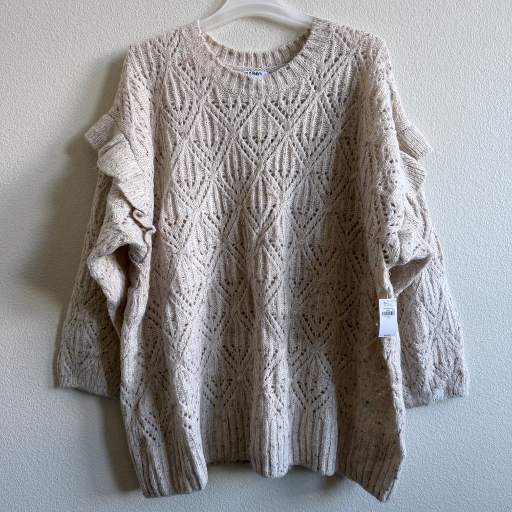Old Navy Womens 4X Cream Pointelle Ruffle Trim Sweater 742590-00-1 New With Tags